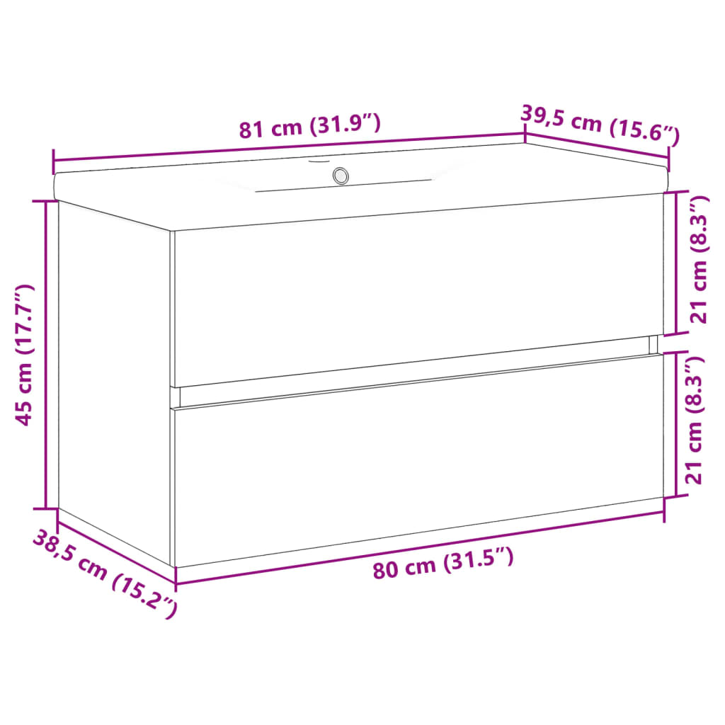 Waschbeckenunterschrank mit Einbaubecken Artisan-Eiche