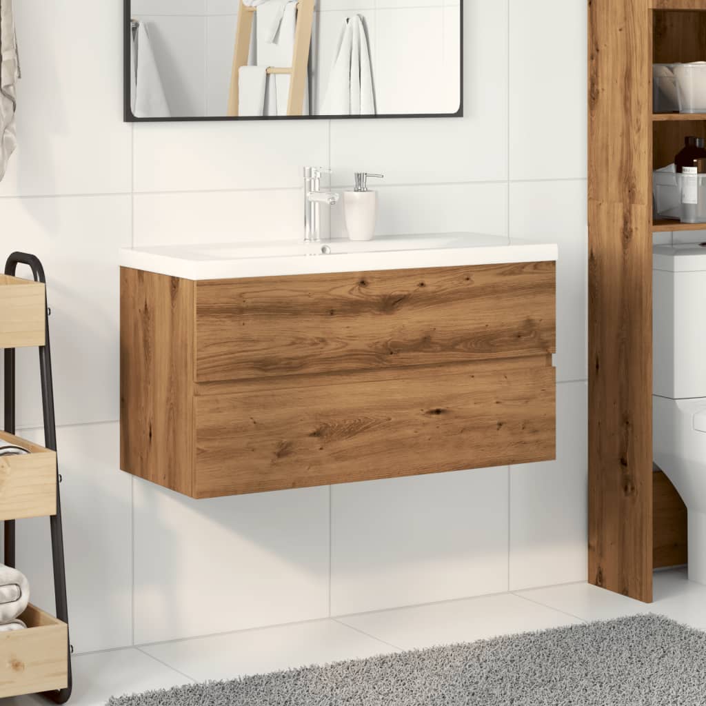Waschbeckenunterschrank mit Einbaubecken Artisan-Eiche
