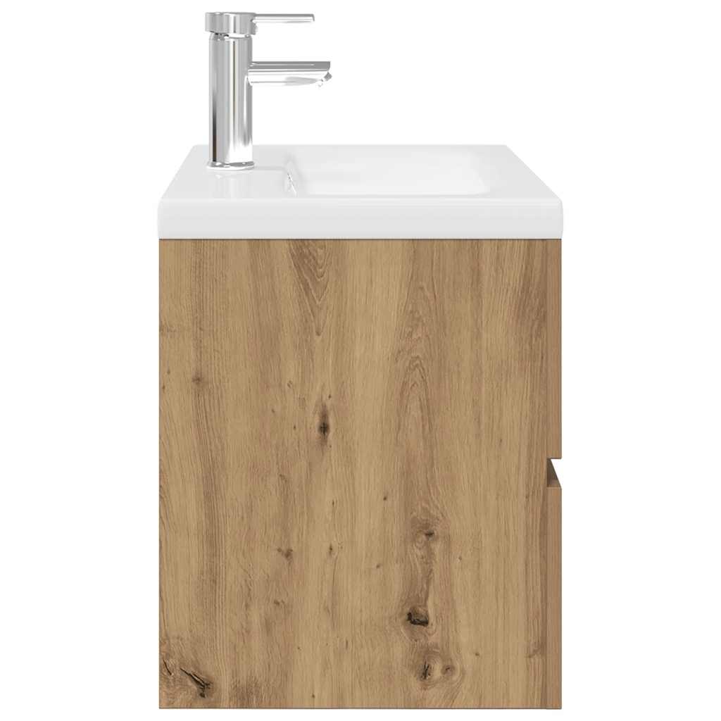 Waschbeckenunterschrank mit Einbaubecken und Wasserhahn