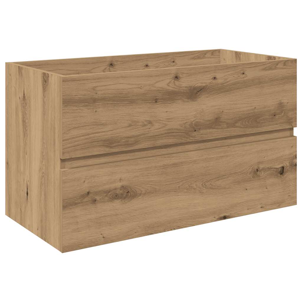 Waschbeckenunterschrank mit Einbaubecken und Wasserhahn