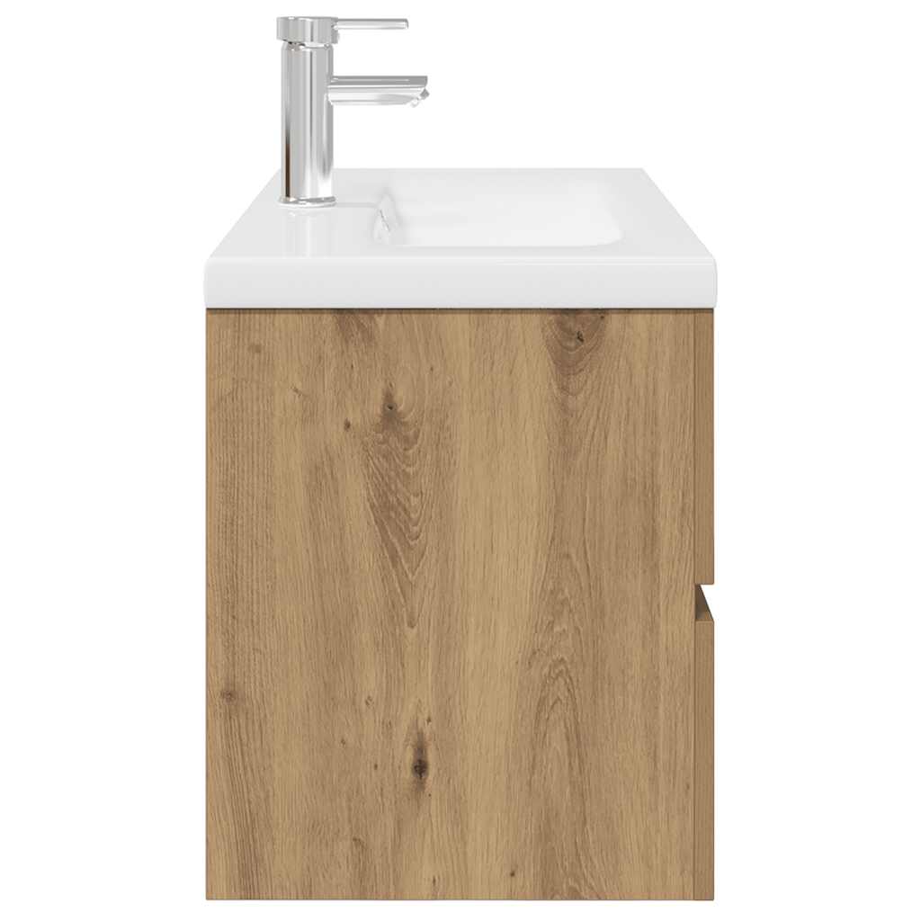 Waschbeckenunterschrank mit Einbaubecken und Wasserhahn