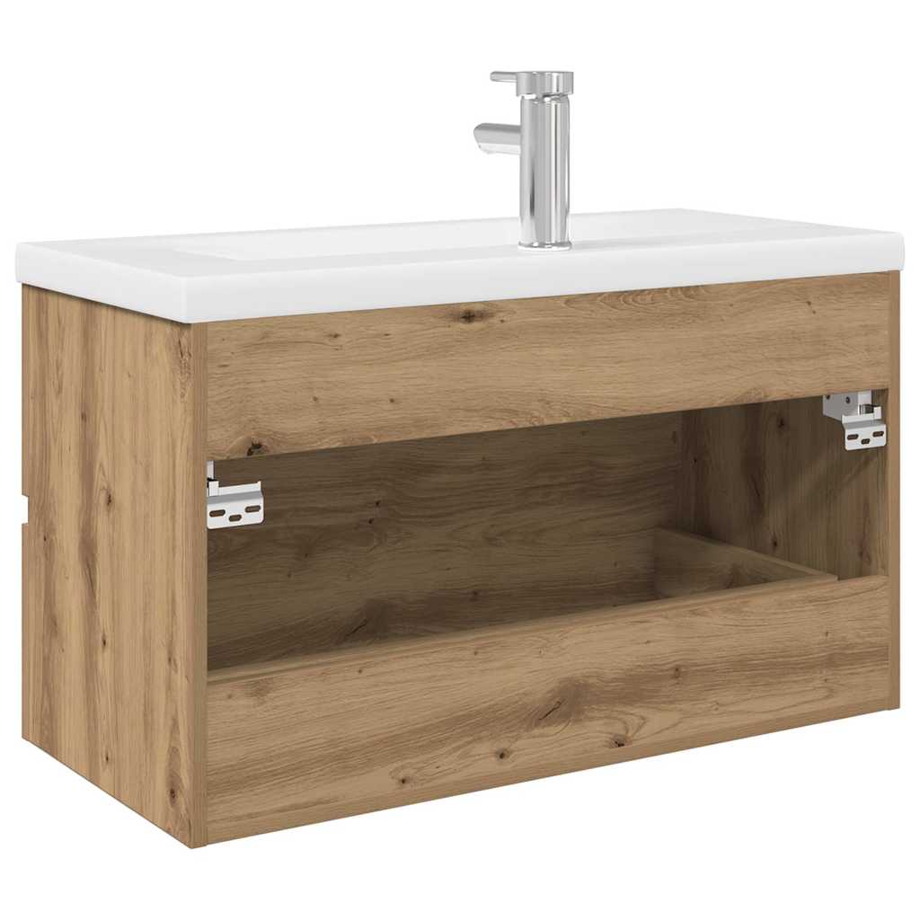 Waschbeckenunterschrank mit Einbaubecken und Wasserhahn