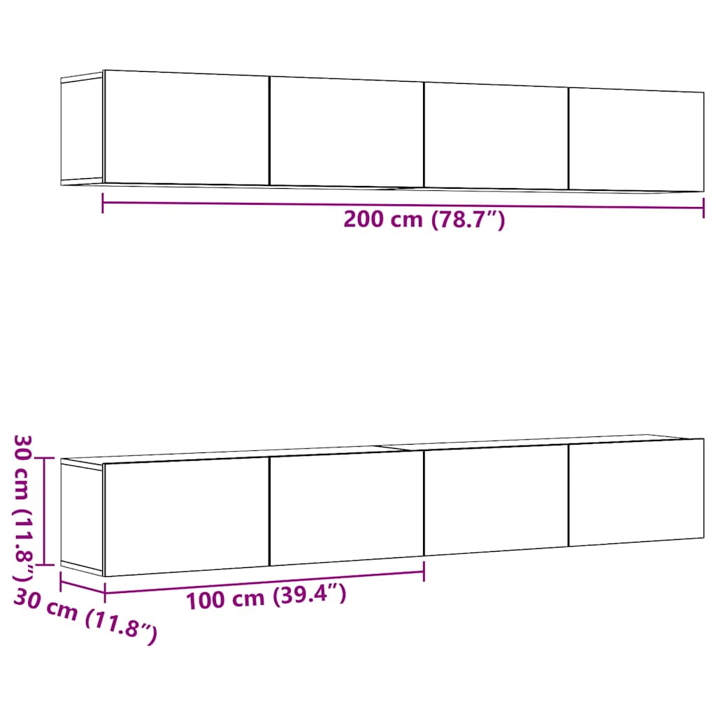 4-teiliges TV-Wandschrank-Set Artisan Oak 100x30x30 cm