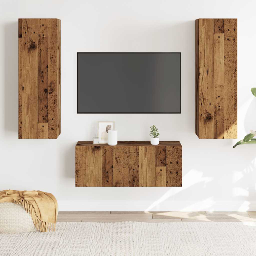 TV-Wandschränke 3 Stk. Altholz-Optik Holzwerkstoff
