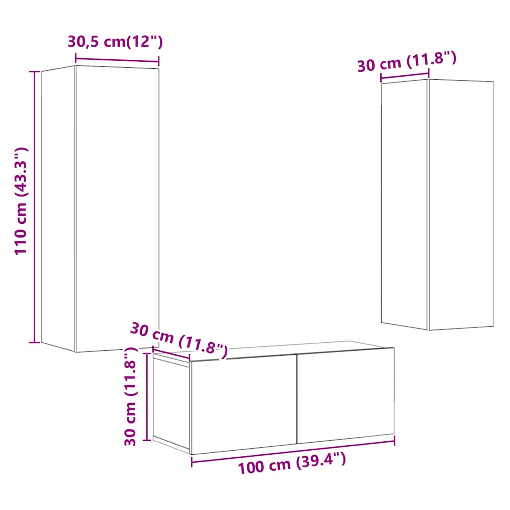 TV-Wandschränke 3 Stk. Artisan-Eiche Holzwerkstoff