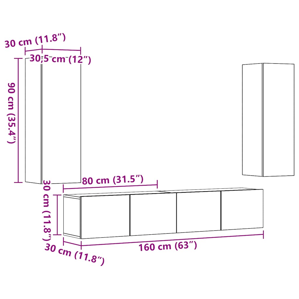 TV-Wandschränke 4 Stk. Artisan-Eiche Holzwerkstoff