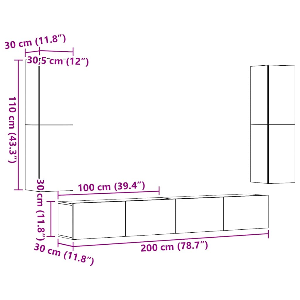 TV-Wandschränke 4 Stk. Artisan-Eiche Holzwerkstoff