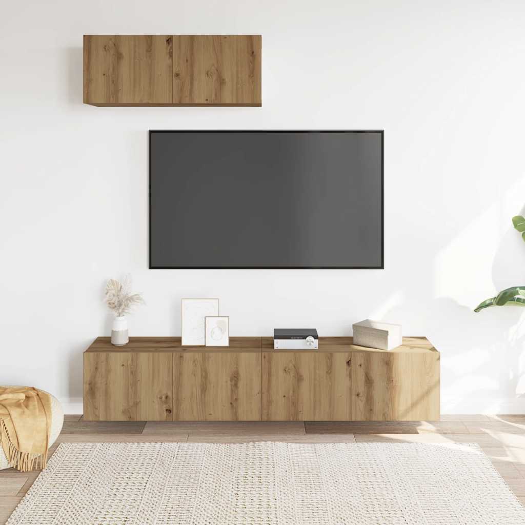3-tlg. TV-Schrank-Set Wandmontage Artisan-Eiche Holzwerkstoff
