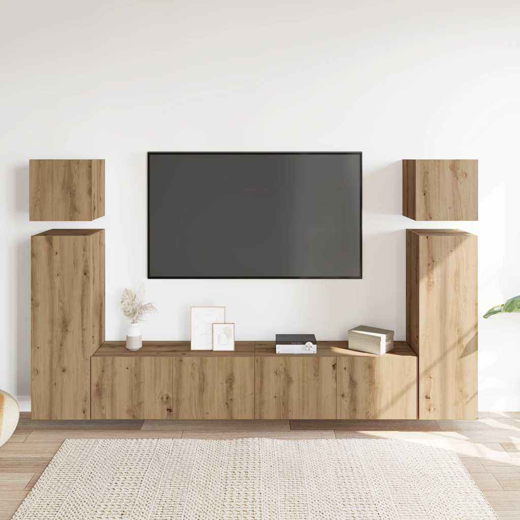 8-tlg. TV-Schrank-Set Wandmontage Artisan-Eiche Holzwerkstoff