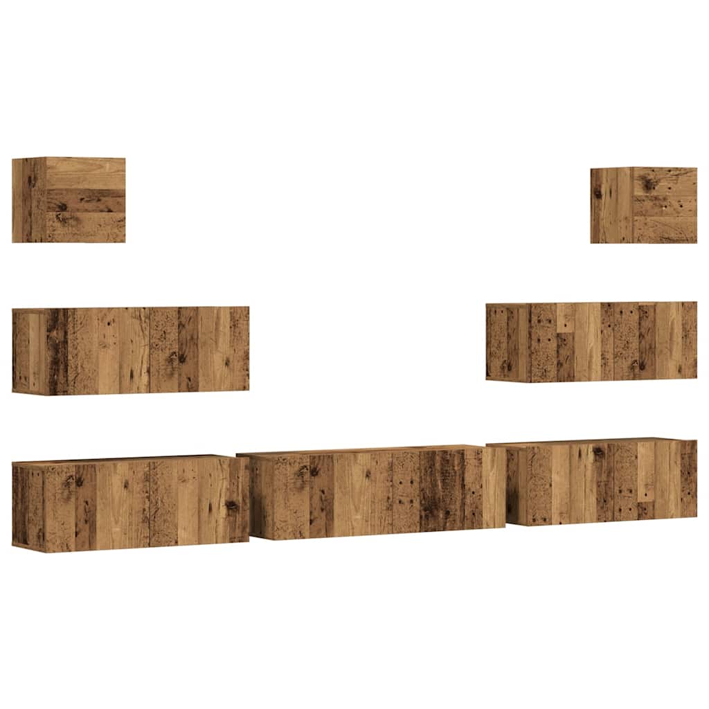 7-tlg. TV-Schrank-Set Wandmontage Altholz-Optik Holzwerkstoff