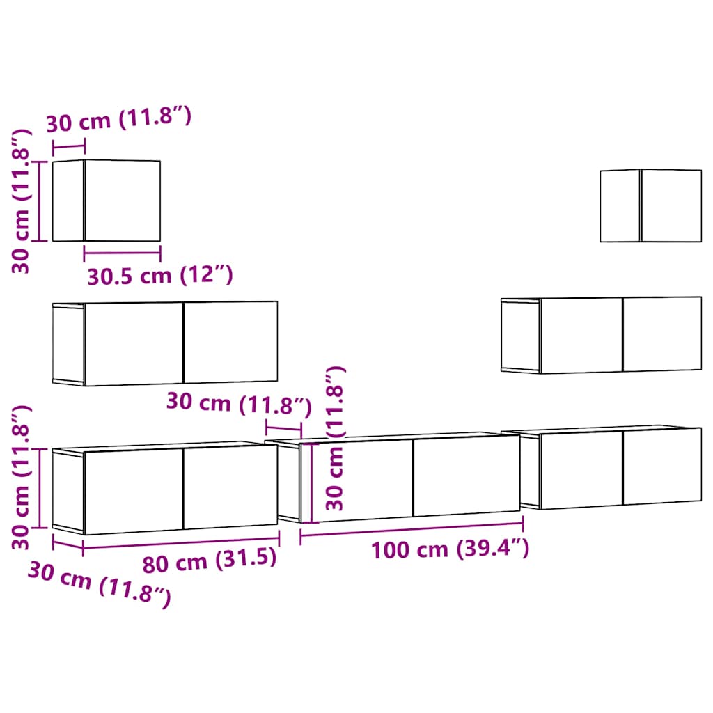 7-tlg. TV-Schrank-Set Wandmontage Altholz-Optik Holzwerkstoff