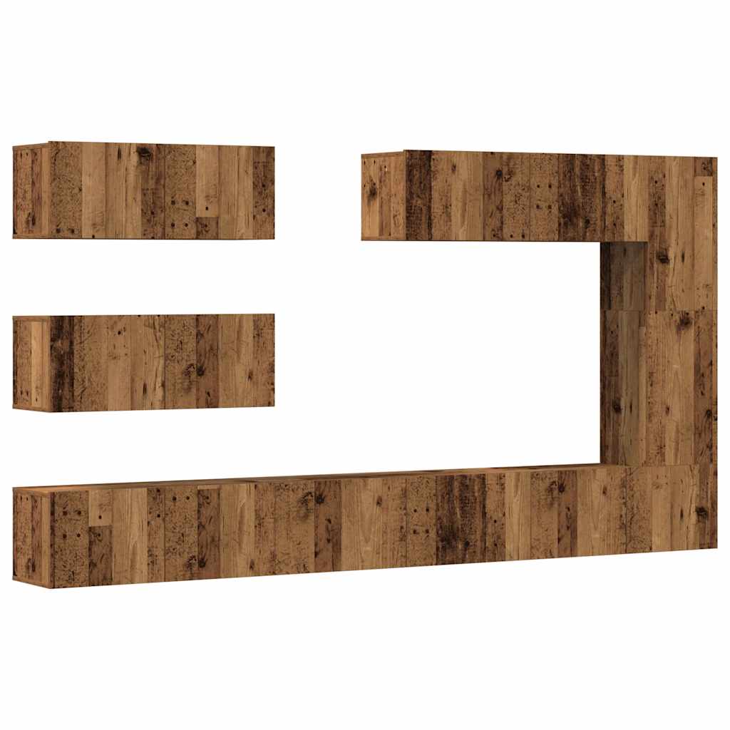 7-tlg. TV-Schrank-Set Wandmontage Altholz-Optik Holzwerkstoff