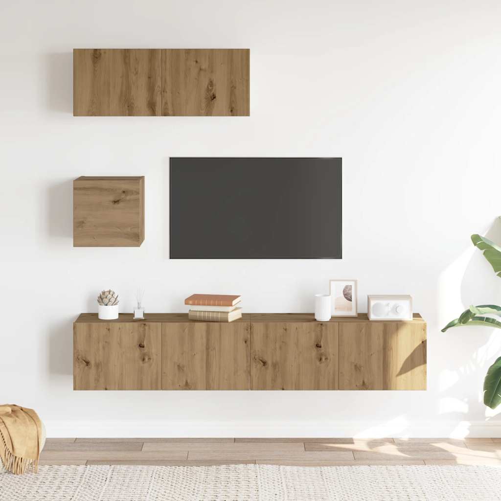 4-tlg. TV-Schrank-Set Wandmontage Artisan-Eiche Holzwerkstoff