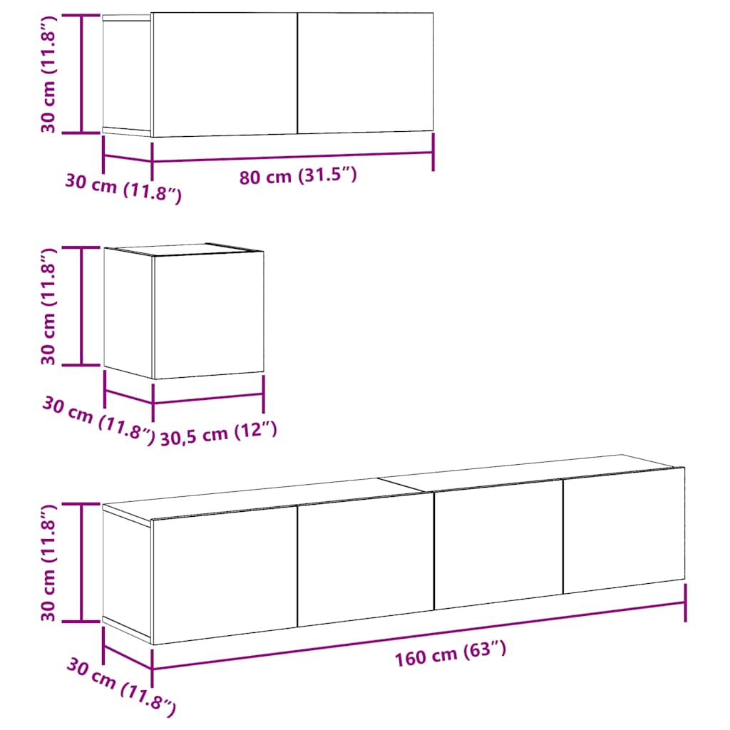 4-tlg. TV-Schrank-Set Wandmontage Artisan-Eiche Holzwerkstoff