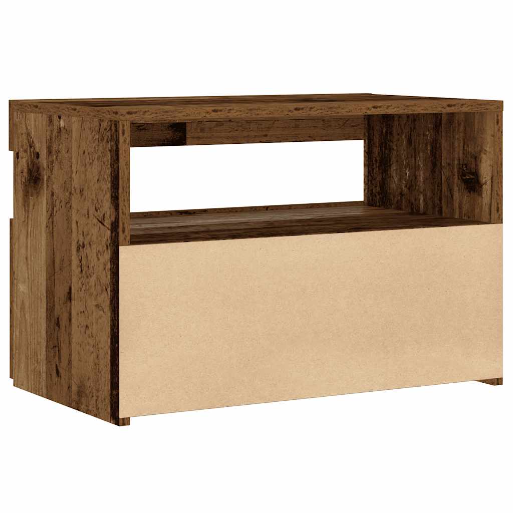 Nachttisch mit LED-Leuchten Altholz-Optik 60x35x40 cm