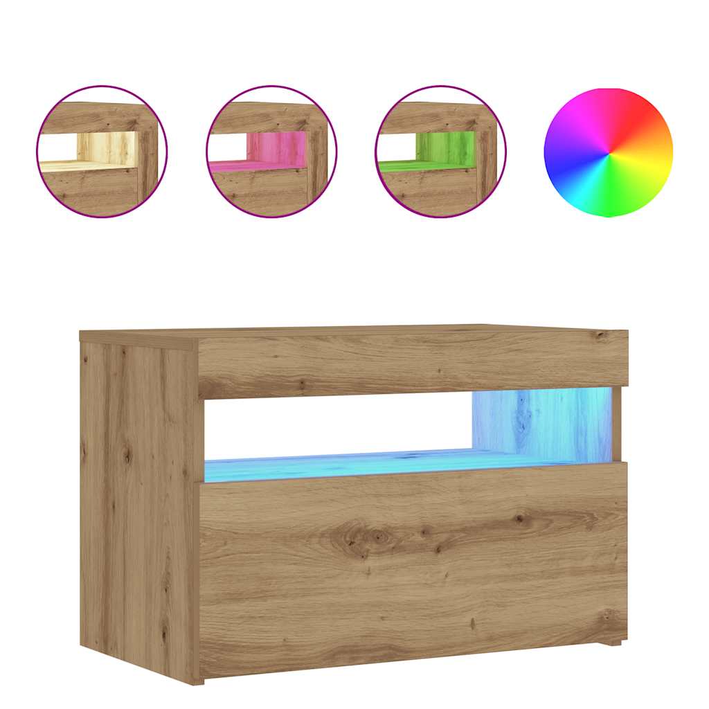 Nachttisch mit LED-Leuchten Artisan-Eiche 60x35x40 cm