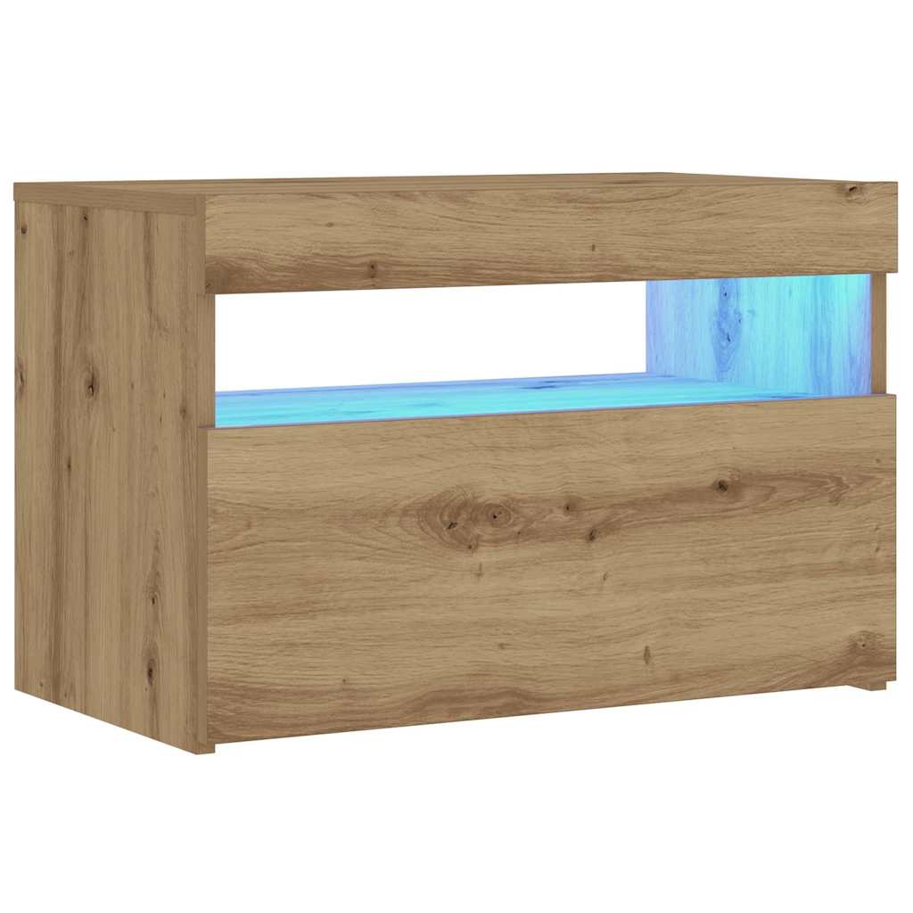 Nachttisch mit LED-Leuchten Artisan-Eiche 60x35x40 cm