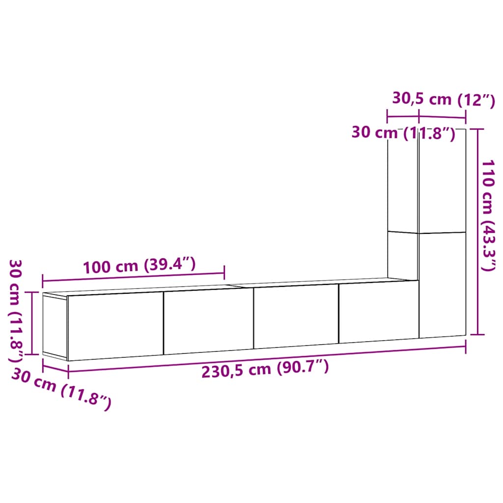 3-tlg. TV-Schrank-Set Wandmontage Artisan-Eiche Holzwerkstoff