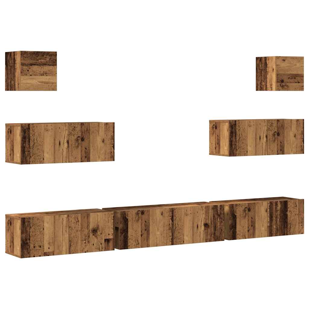 7-tlg. TV-Schrank-Set Wandmontage Altholz-Optik Holzwerkstoff