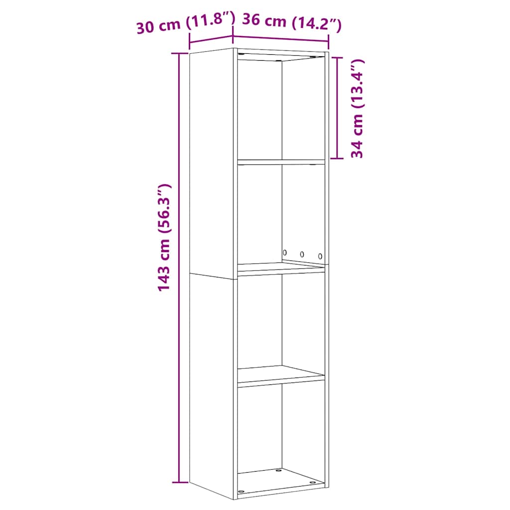 Bücherregal Schwarz Eichen-Optik 143 x 30 x 36 cm Holzwerkstoff