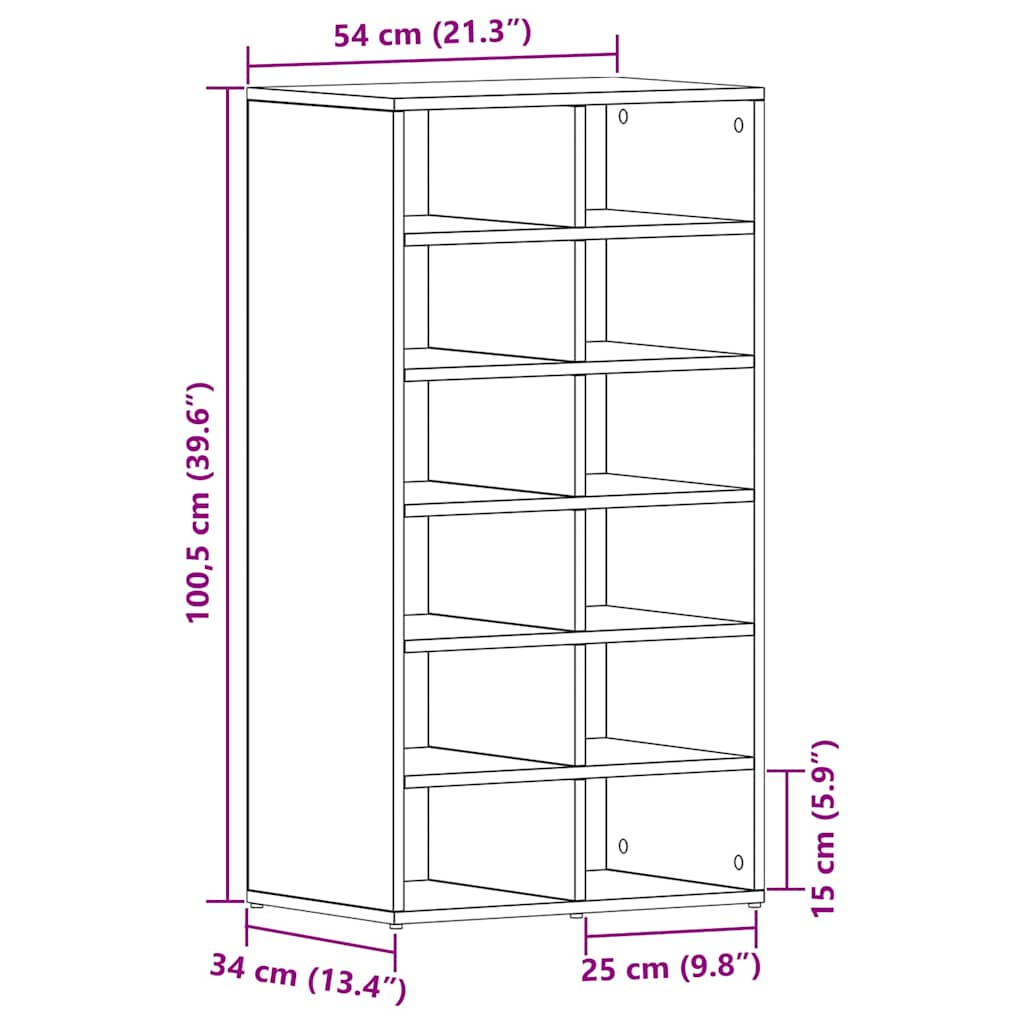 Schuhregal Schwarz Eichen-Optik 54x34x100,5 cm Holzwerkstoff