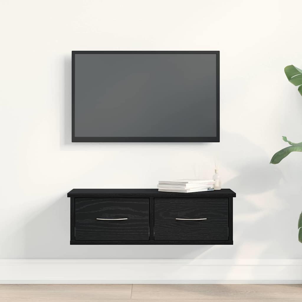Wandschrank Wandmontiert Schwarz Eichen-Optik 60 x 26 x 18,5 cm
