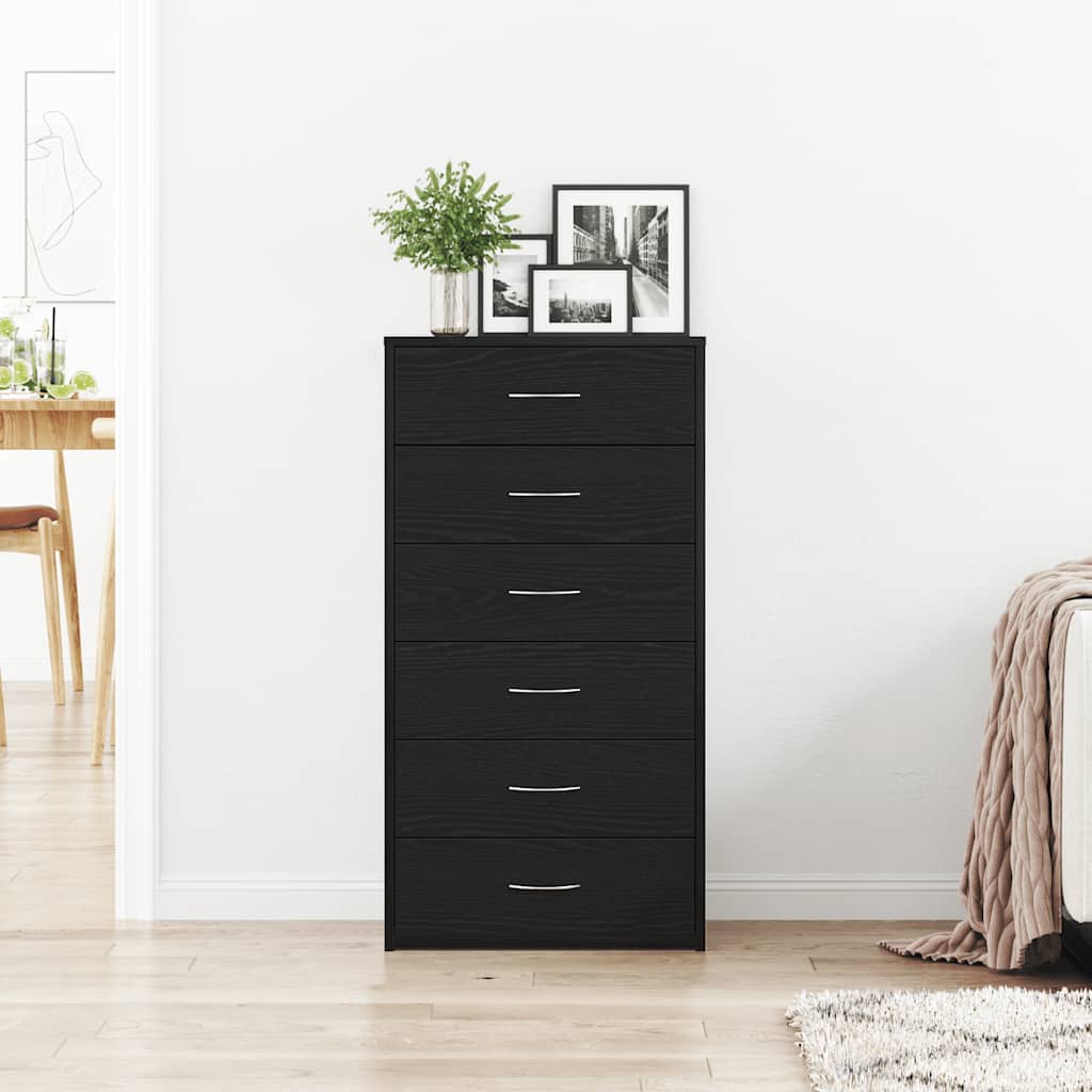 Sideboard mit 6 Schubladen Schwarz Eichen-Optik 50x34x96 cm