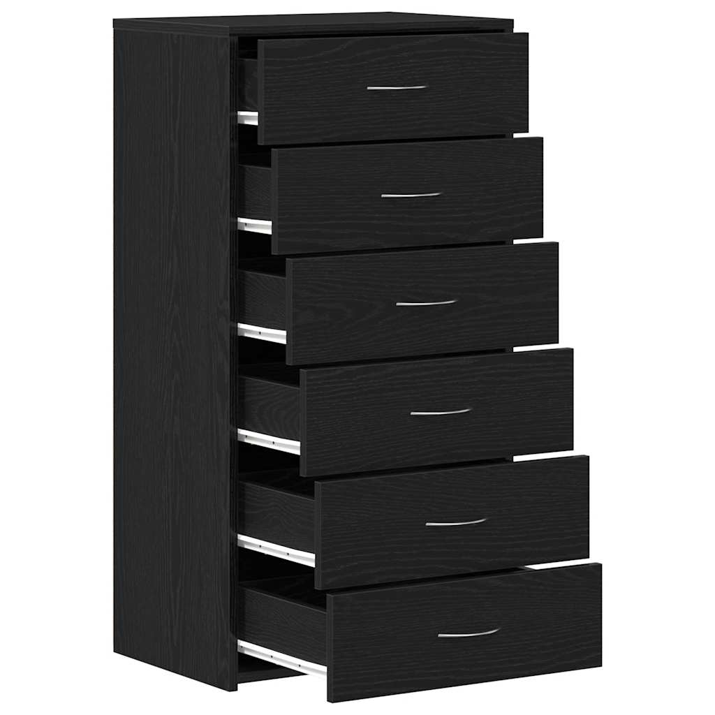 Sideboard mit 6 Schubladen Schwarz Eichen-Optik 50x34x96 cm
