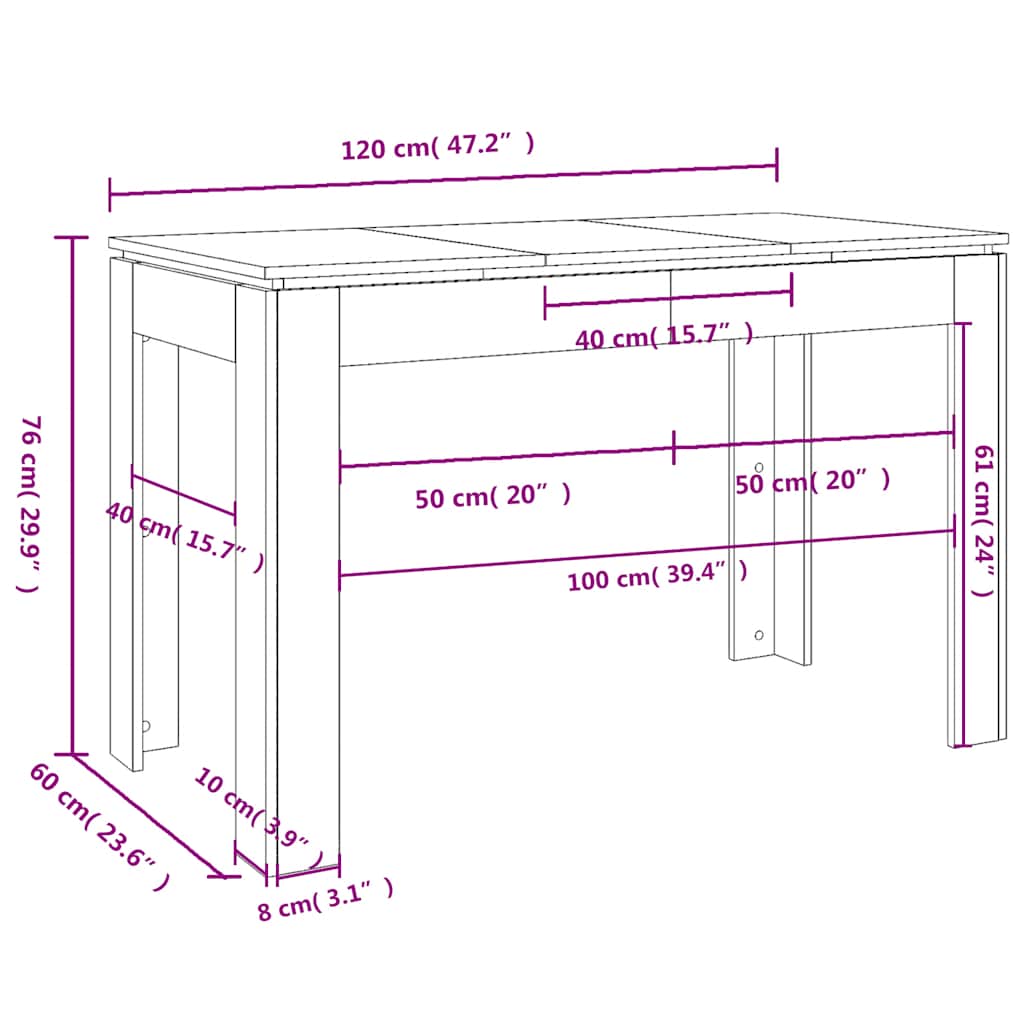 Esstisch Schwarze Eiche 120x60x76 cm Holzwerkstoff