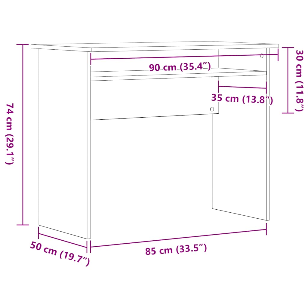 Schreibtisch Schwarz Eichen-Optik 90x50x74 cm Holzwerkstoff