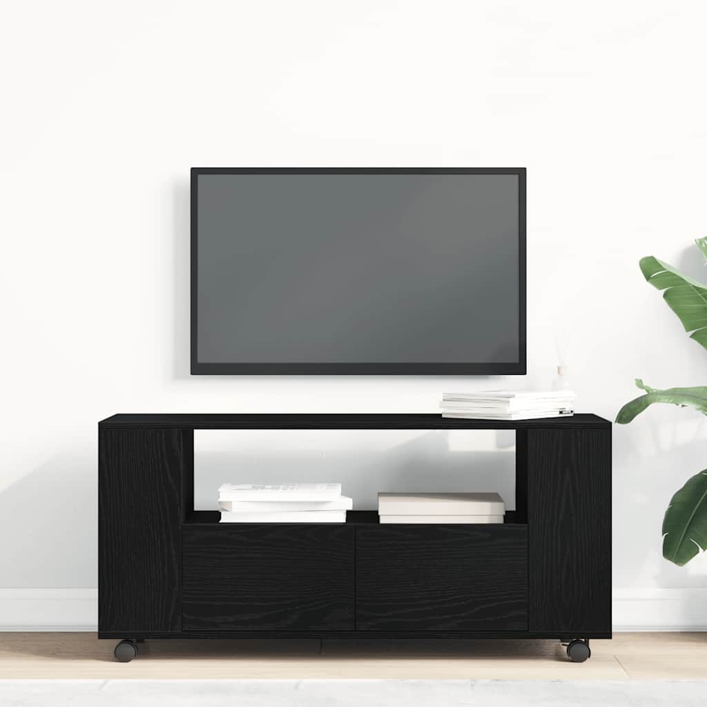 TV-Schrank mit Rollen Schwarz Eichen-Optik 102x34,5x43cm