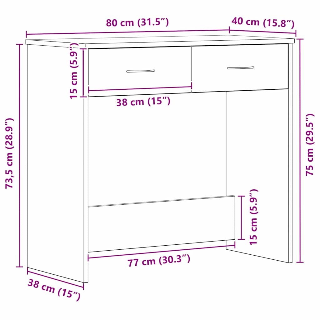Schreibtisch Schwarz Eichen-Optik 80 x 40 x 75 cm Holzwerkstoff