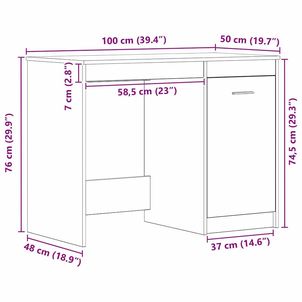 Schreibtisch mit Speicher Schwarz Eichen-Optik 100 x 50 x 76 cm