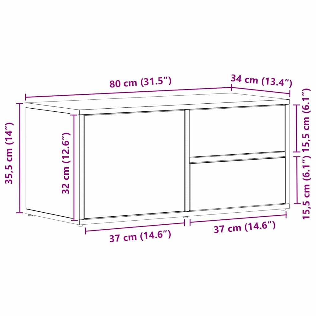 TV-Schränk Schwarz Eichen-Optik 80 x 34 x 36 cm Holzwerkstoff