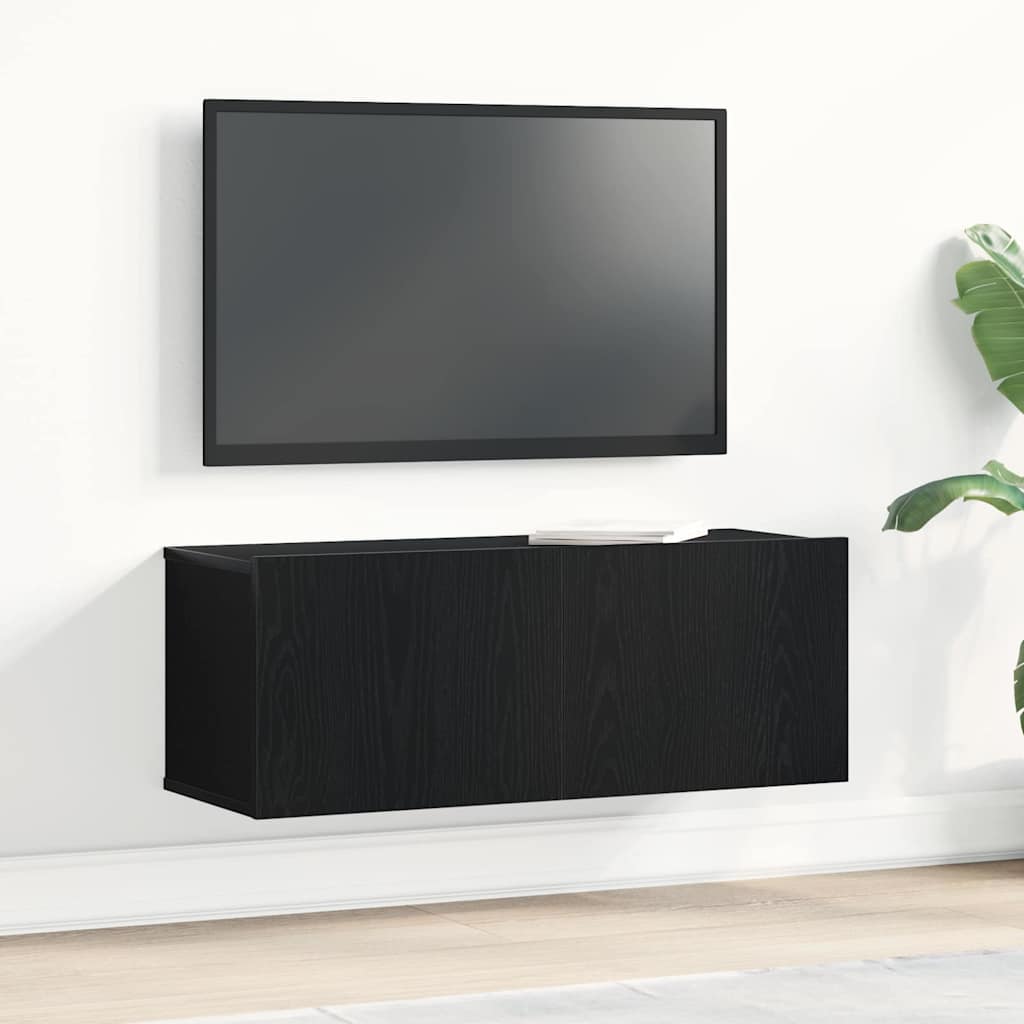 TV-Schränk Schwarz Eichen-Optik 80 x 30 x 30 cm Holzwerkstoff