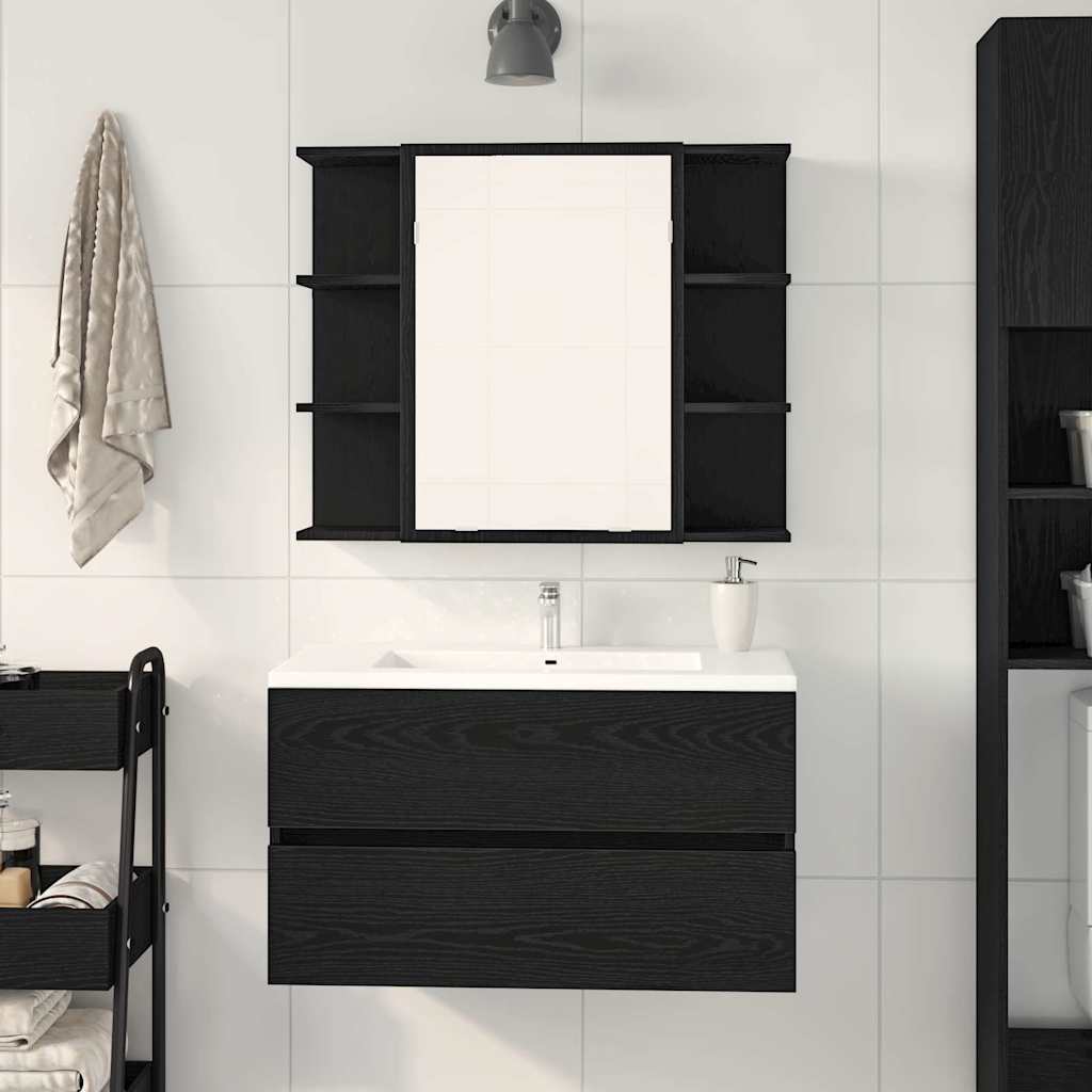 | Spiegelschrank | mit Regal Schwarz Eichen-Optik 80 x 20,5 x 64 cm