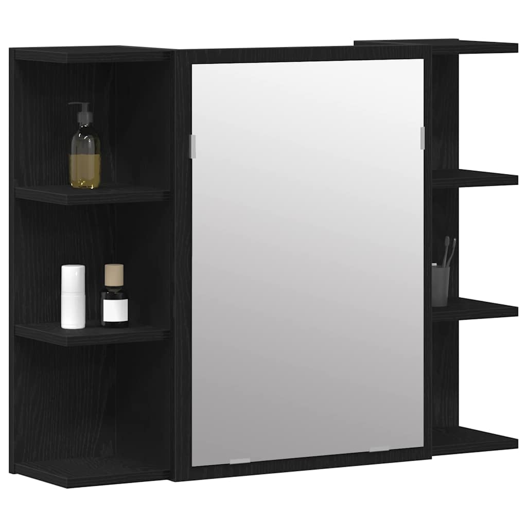 | Spiegelschrank | mit Regal Schwarz Eichen-Optik 80 x 20,5 x 64 cm