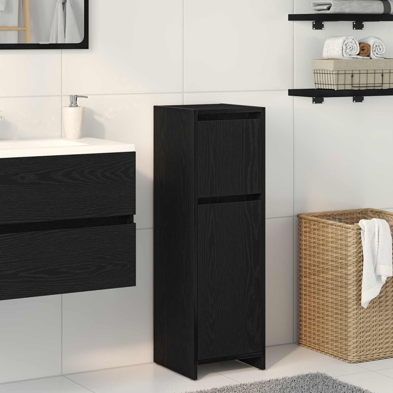 Badezimmerschrank mit Tür Schwarz Eichen-Optik 30 x 30 x 95 cm