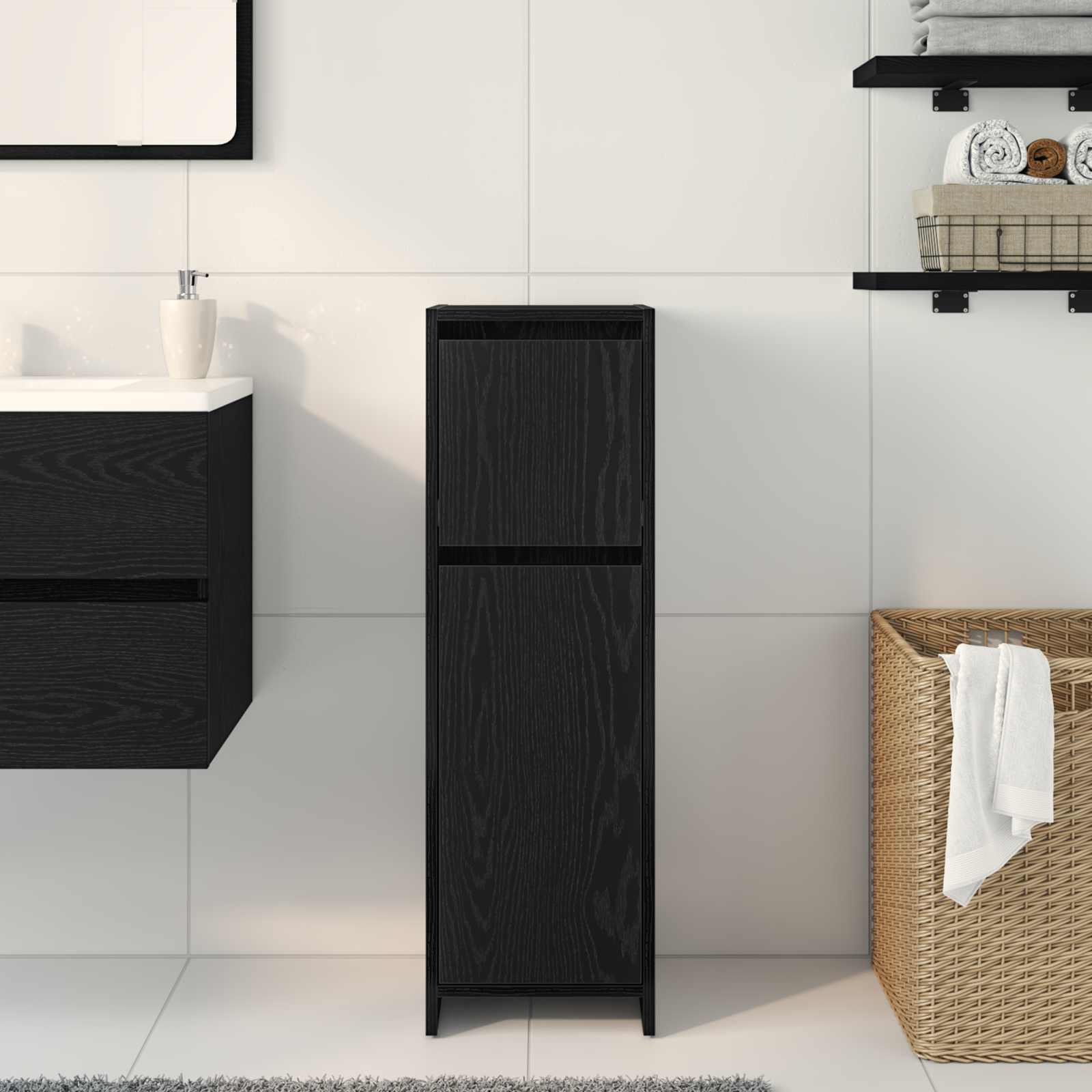 Badezimmerschrank mit Tür Schwarz Eichen-Optik 30 x 30 x 95 cm