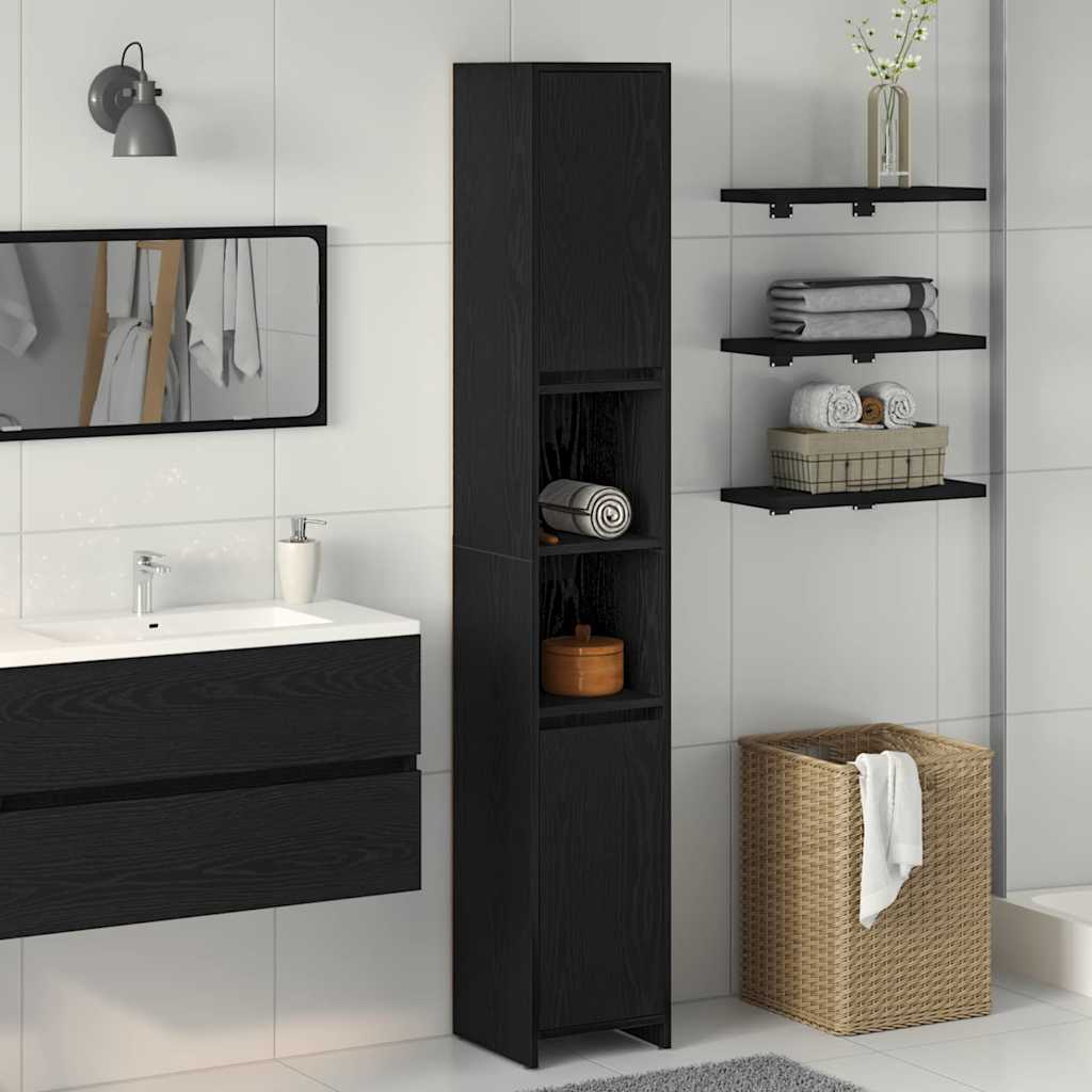 Badezimmerschrank Schwarz Eichen-Optik 30 x 30 x 183,5 cm