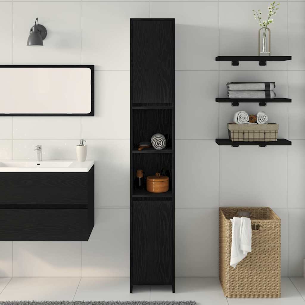 Badezimmerschrank Schwarz Eichen-Optik 30 x 30 x 183,5 cm