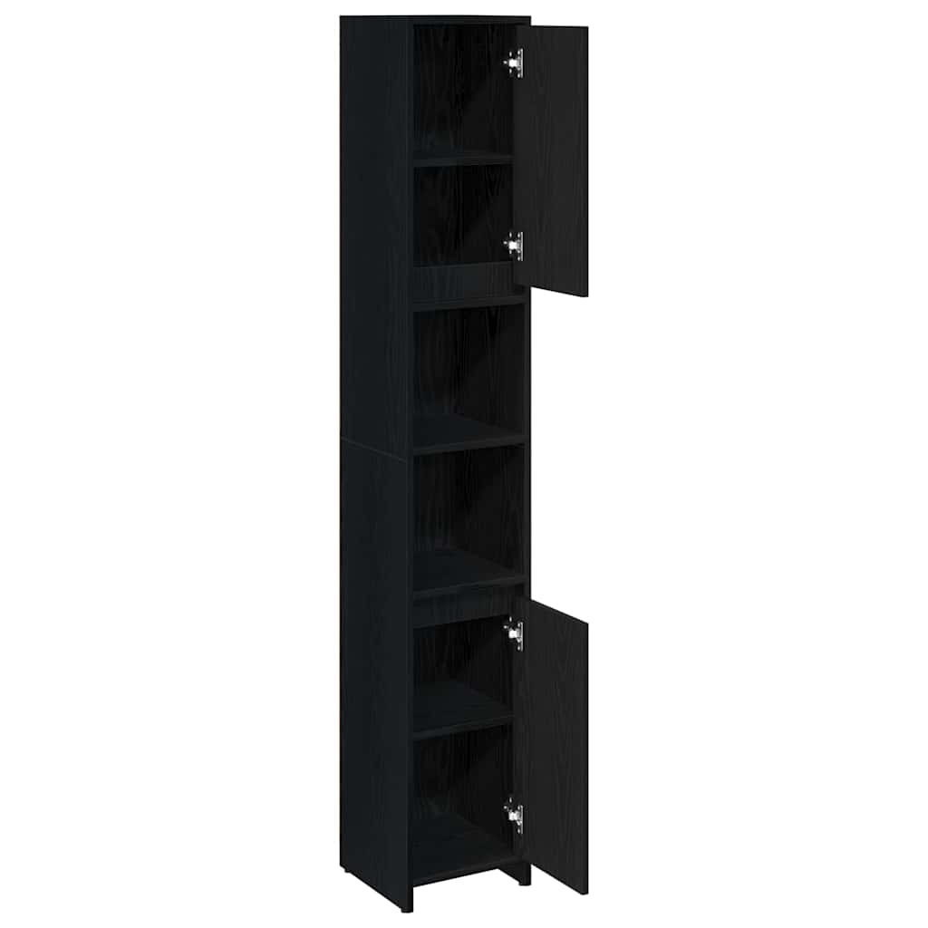 Badezimmerschrank Schwarz Eichen-Optik 30 x 30 x 183,5 cm