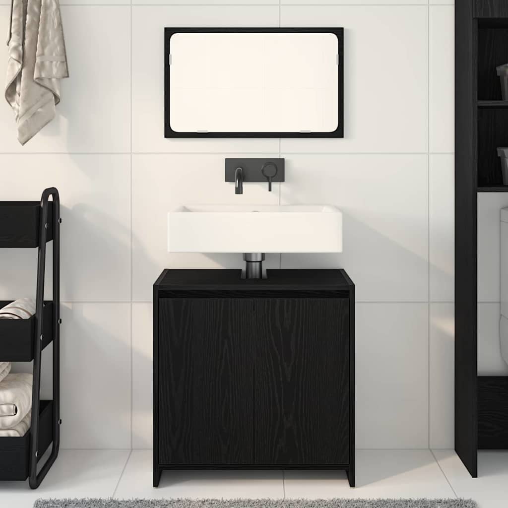 Badezimmerschrank mit Tür Schwarz Eichen-Optik 60 x 33 x 60 cm
