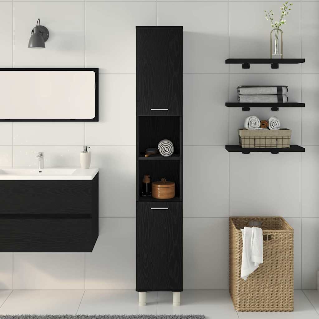Badezimmerschrank mit Tür Schwarz Eichen-Optik 30 x 30 x 179 cm