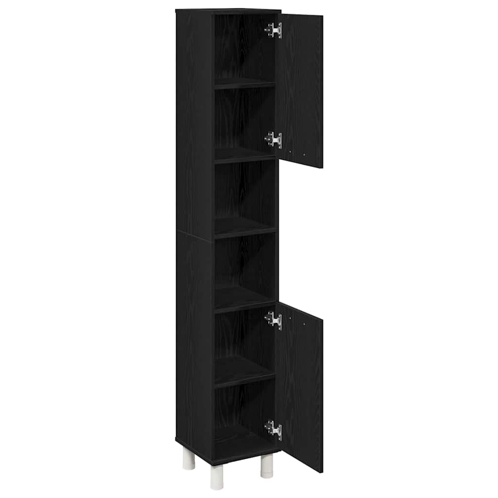 Badezimmerschrank mit Tür Schwarz Eichen-Optik 30 x 30 x 179 cm