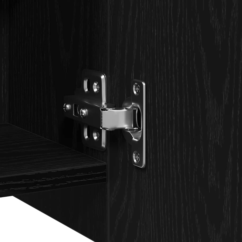 Badezimmerspiegelschrank mit Regal mit Tür Schwarz Eichen-Optik