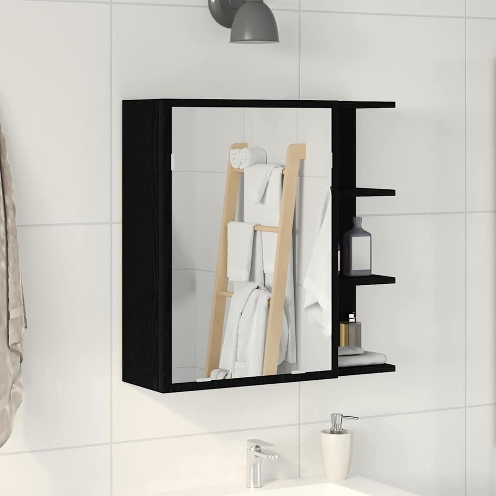 Badezimmerspiegelschrank mit Regal mit Tür Schwarz Eichen-Optik