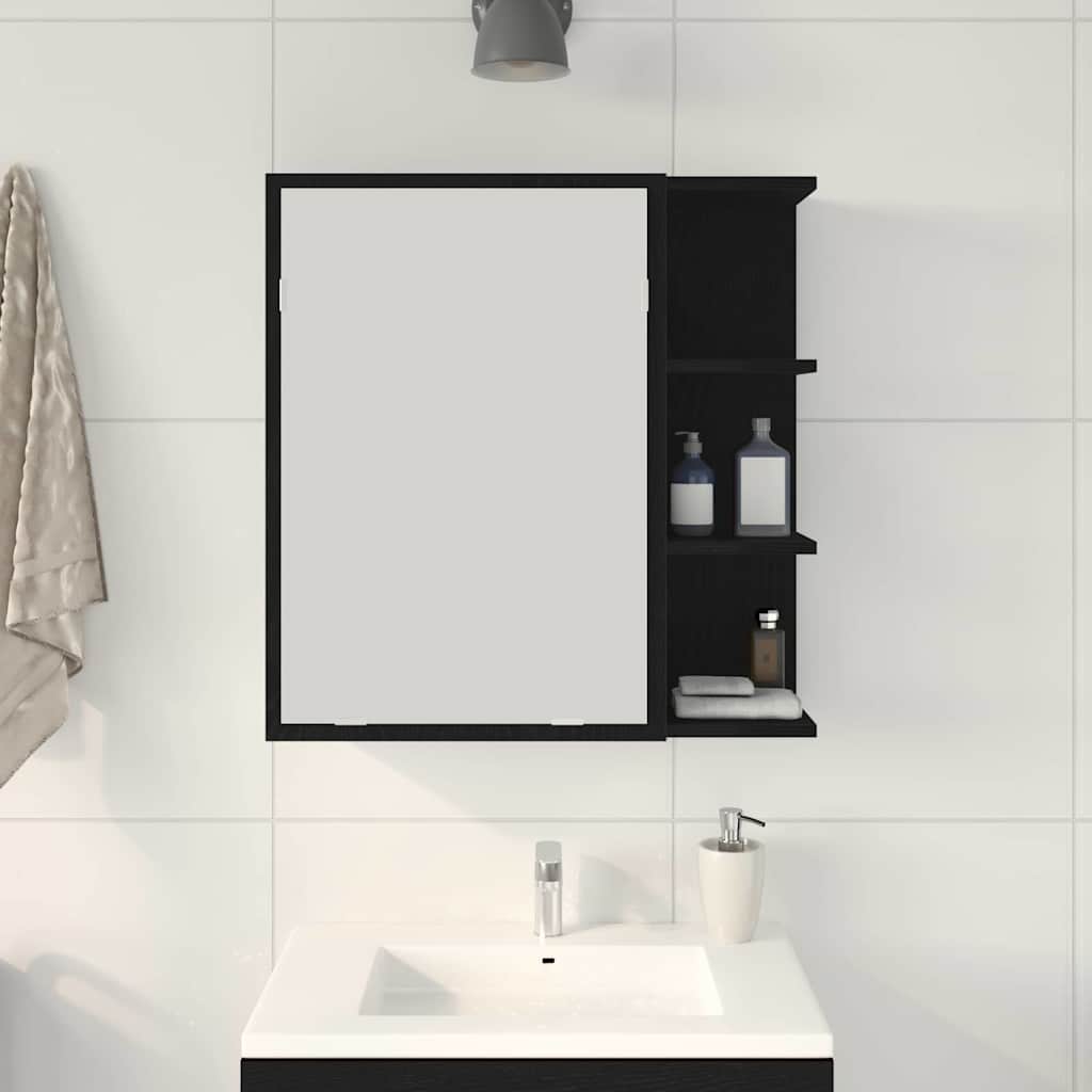 Badezimmerspiegelschrank mit Regal mit Tür Schwarz Eichen-Optik