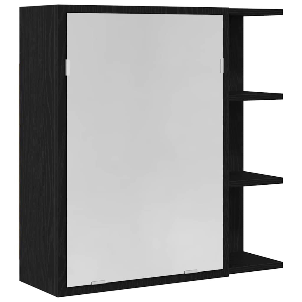 Badezimmerspiegelschrank mit Regal mit Tür Schwarz Eichen-Optik