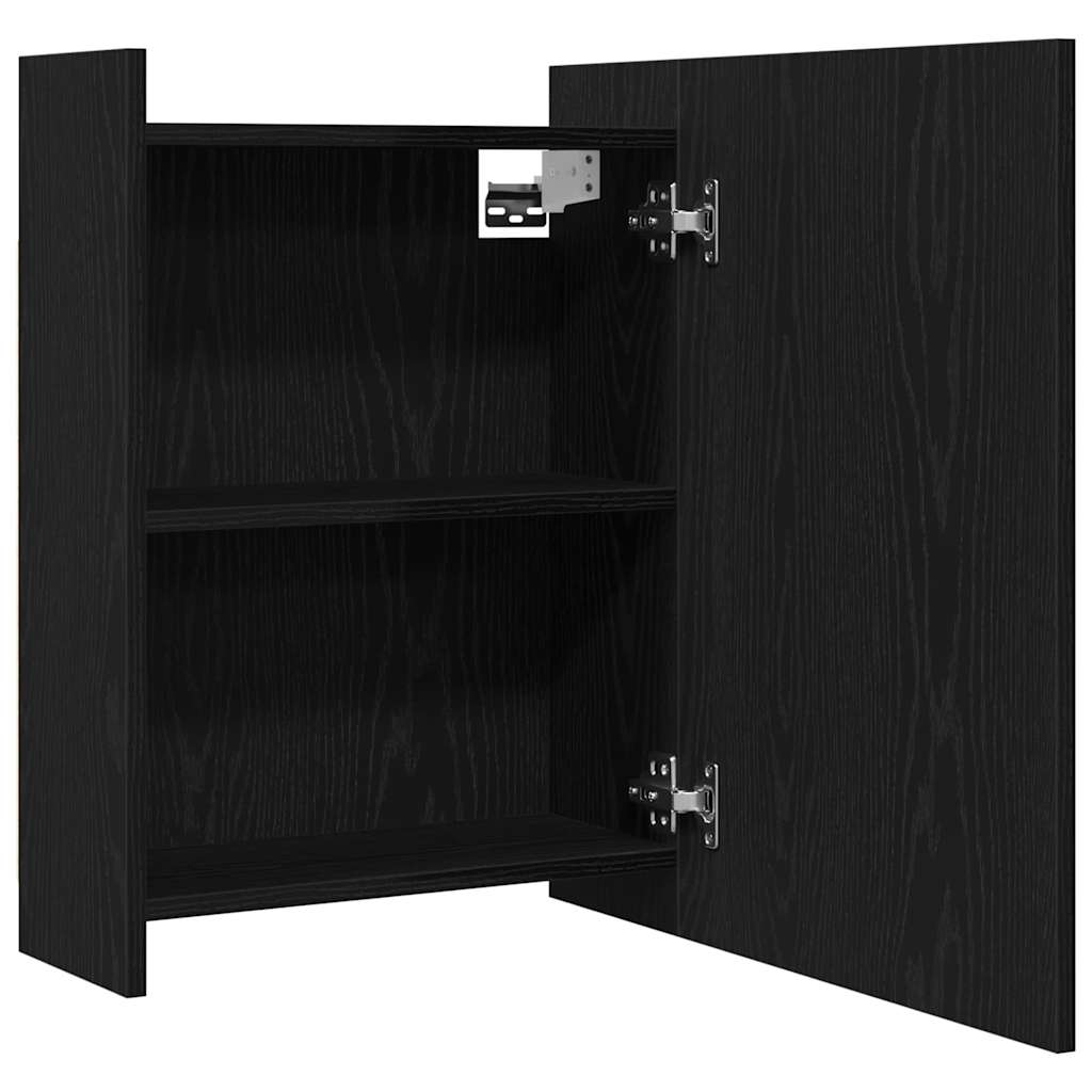 Badezimmerspiegelschrank mit Regal mit Tür Schwarz Eichen-Optik